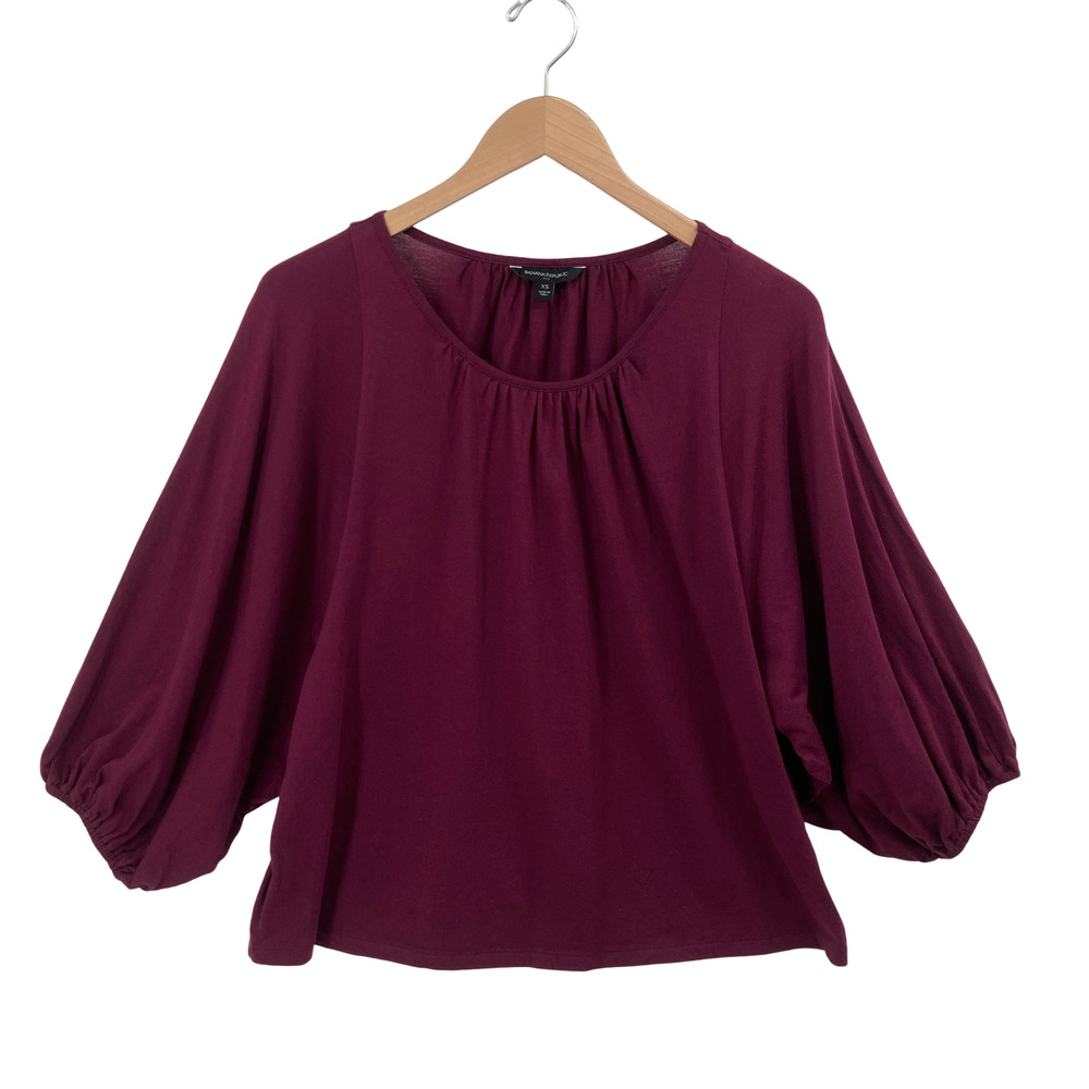 Banana Republic Burgundy Balloon Sleeve Blouse XS Womens Cotton Modal Top